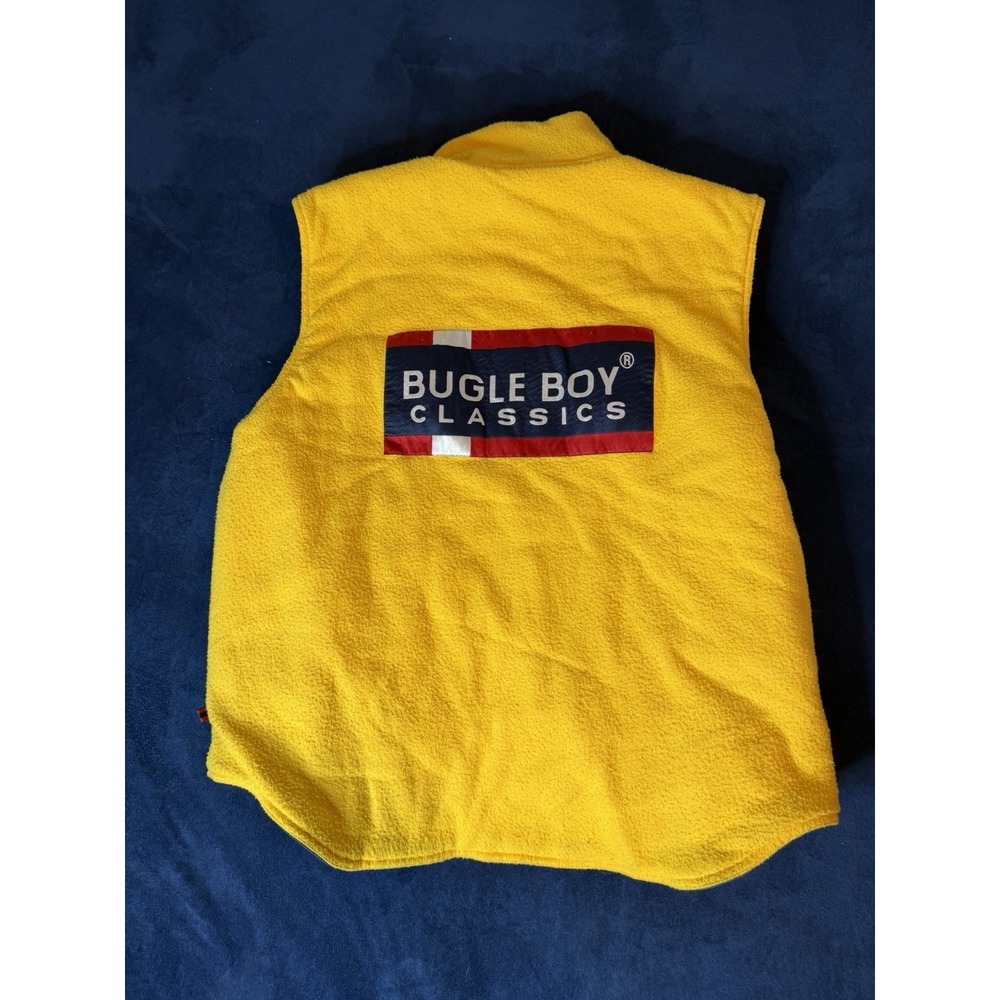 Vtg Bugle Boy Reversible Fleece Vest Mens XL Yellow Green Quilted Puffer
